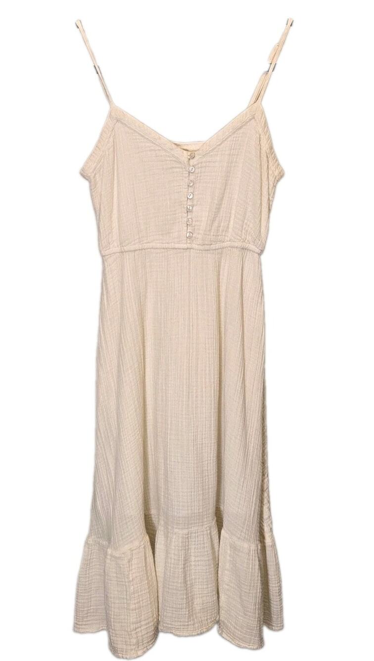 Aerie Ivory Cotton Gauze Tiered Boho Sun Dress Lined Size Small, Midi Length